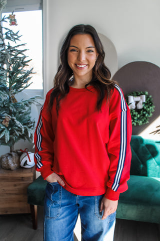 All Aboard Striped Pullover • Red