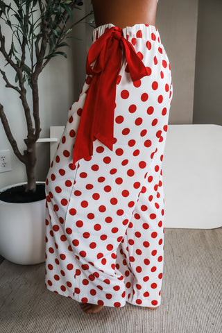 Out of your league • red polka dot pants • tie
