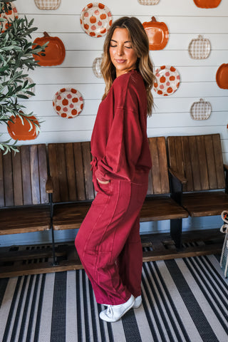 Off-Duty Barrel Pant Set • Red
