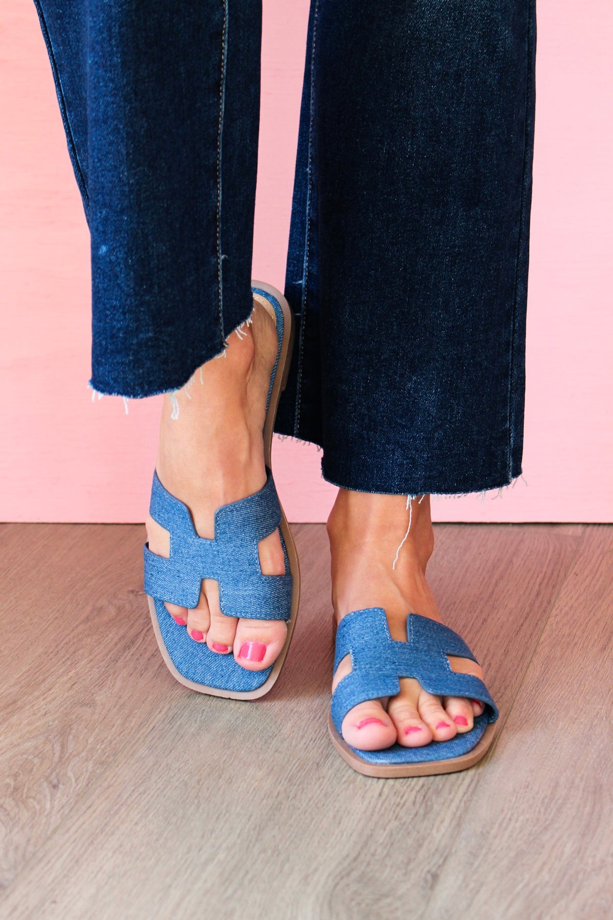 Helga H-Strap Flat Sandal • Blue Denim