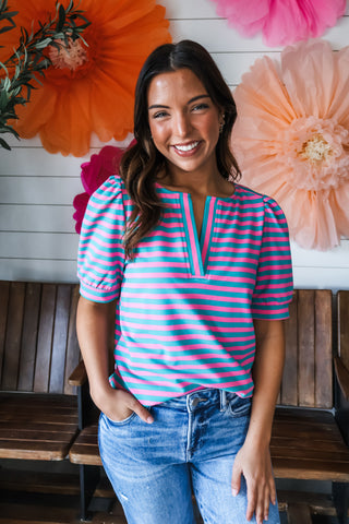 Sunny Side Stripes • Pink/Teal