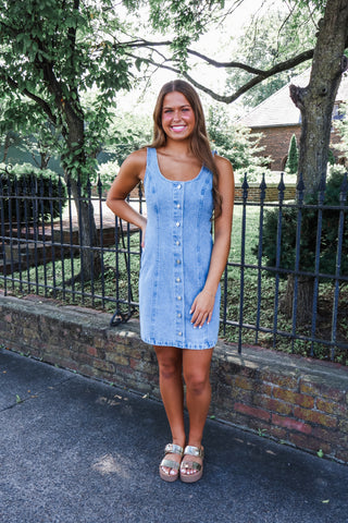 Off Duty Button Front Denim Dress