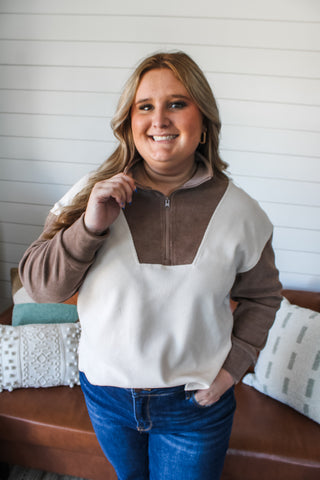 Take A Hike Half Zip • Mocha/Cream - PLUS
