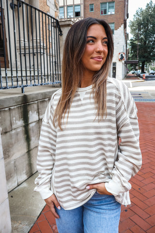 The Slouchy Stripe Pullover • Taupe
