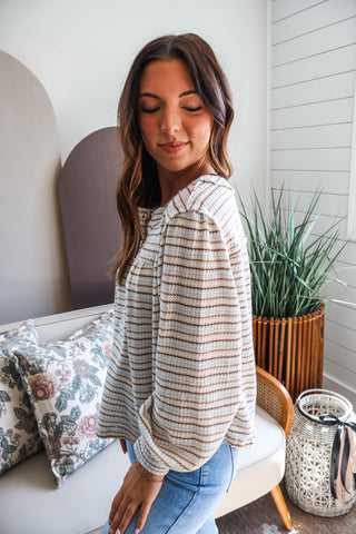 Fresh Fall Henley• Mocha Stripe