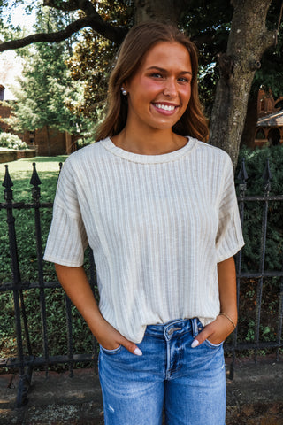 Boho Breeze Ribbed Top • Cream