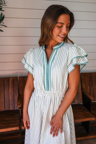 Springtime Stripes Ruffle Midi • Sage