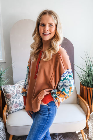 Fall Frenzy 15 • Printed Sleeve Henley Top - FINAL SALE