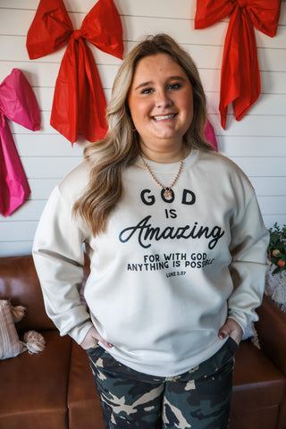 God Is Amazing Scuba Sweatshirt • Beige - PLUS