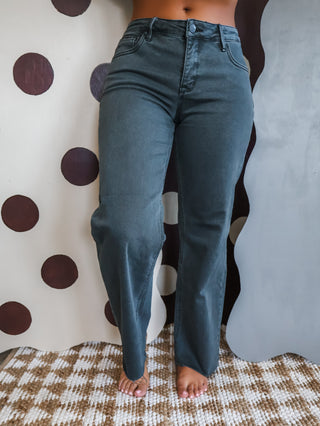 Autumn Raw Hem Straight Leg • Forest Shadow