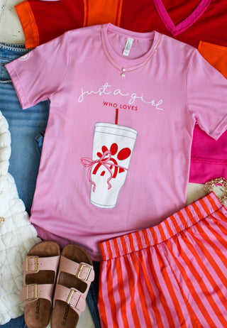 Just A Girl Who Loves Chick-fil-A Graphic Tee • Pink