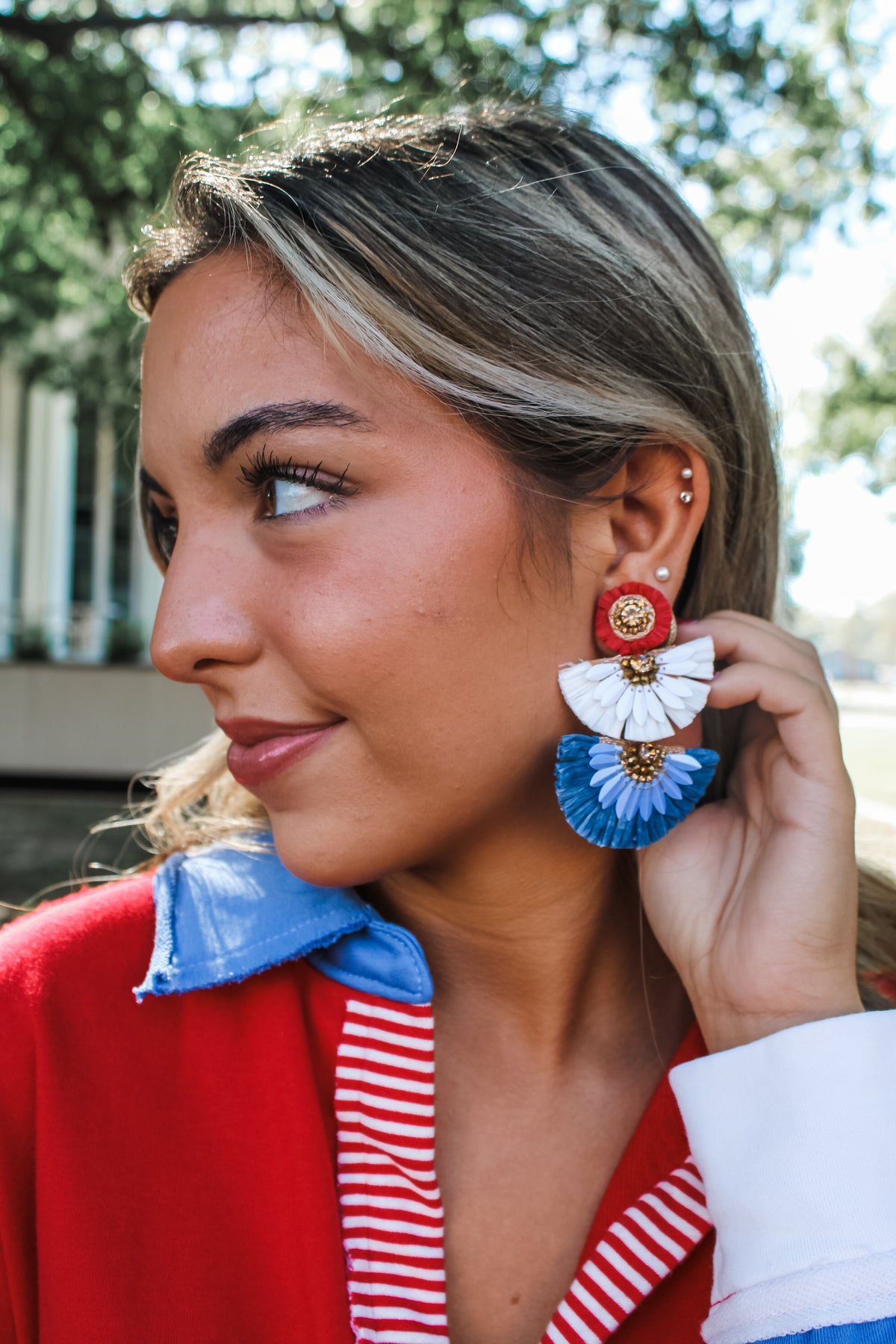 Red White & Blue I Love You Fan Earrings