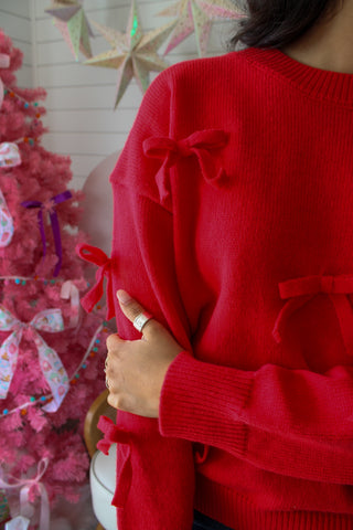 Merry Everything Bow Sweater • Red