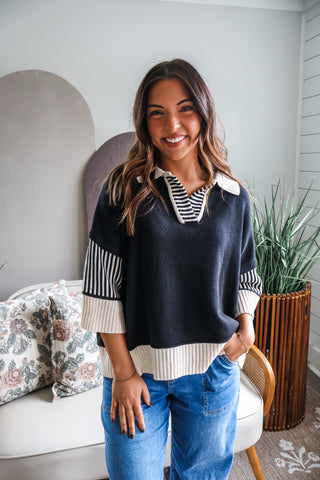 Cider Stripes Polo Knit • Black