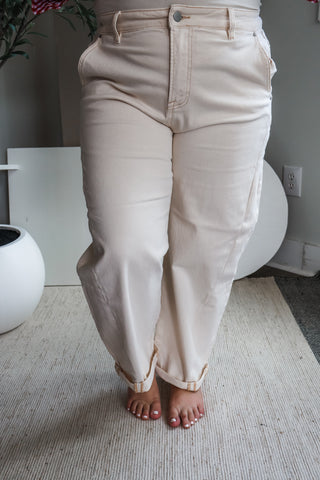 Isla High Rise Barrel Jean • Ivory - PLUS