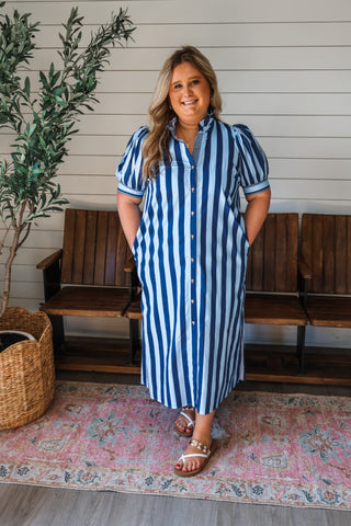 Oasis Stripes Pocket Dress • Blue - PLUS