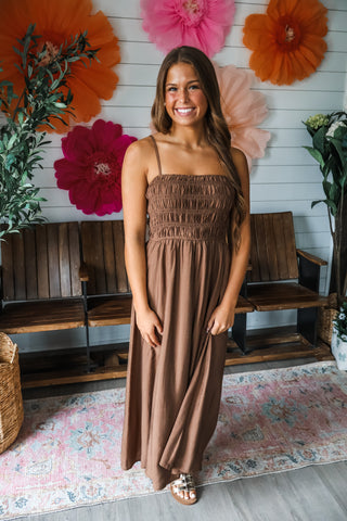 Forever Summer Smocked Midi • Dark Brown