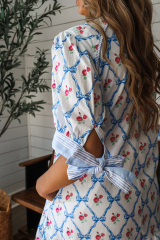 Bows & Blooms Pocket Dress • Blue Floral