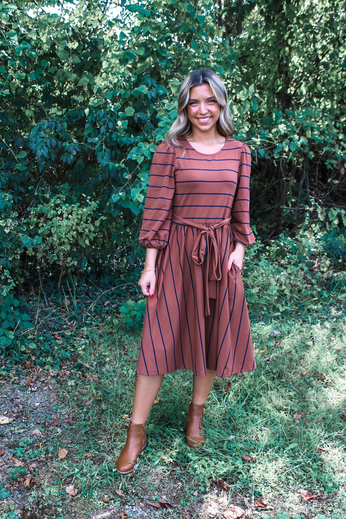 Sugar & Spice Striped Midi • Chocolate/Navy