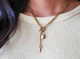 Lock & Key Toggle Necklace • Gold
