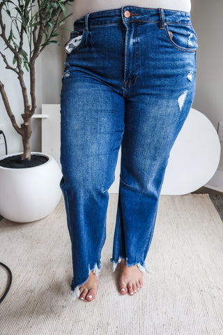 Tempe Distressed Hem Straight • Dark Wash - PLUS