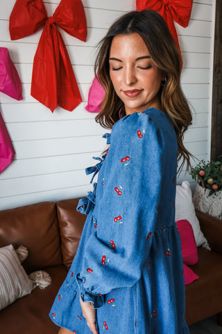 Cherry Picking Denim Dress
