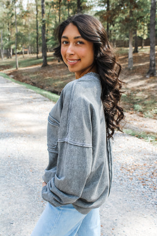 Double The Fun Pocket Pullover • Washed Black