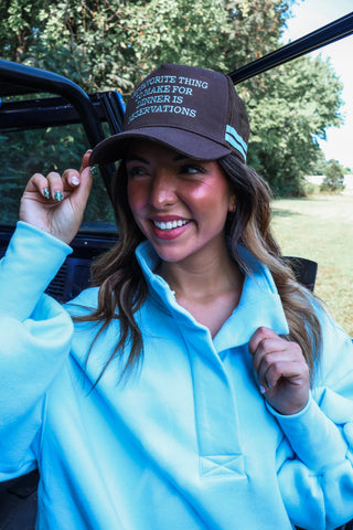 Favorite Thing To Make Trucker Hat • Brown/Blue