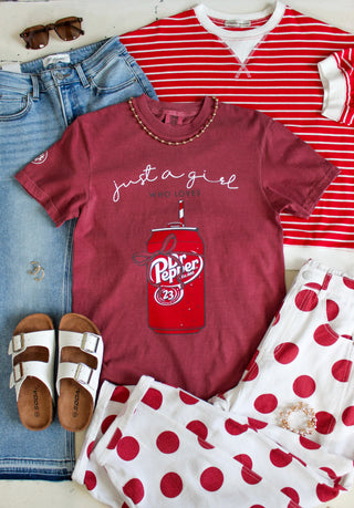 Just A Girl Who Loves Dr. Pepper Graphic Tee • Crimson