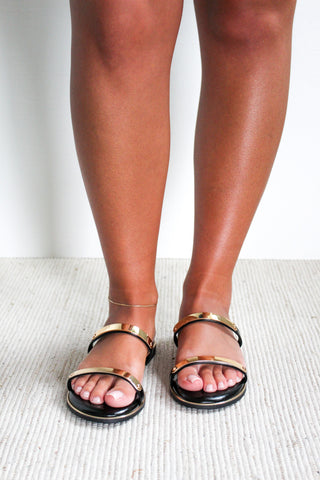Avalon Gold Strap Sandal • Black