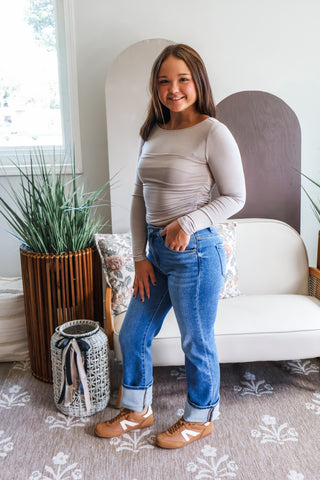 Simple Lines Ruched Long Sleeve • Grey