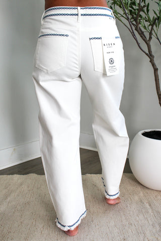 Sammi Embroidered Barrel Jean | Tummy Control • White