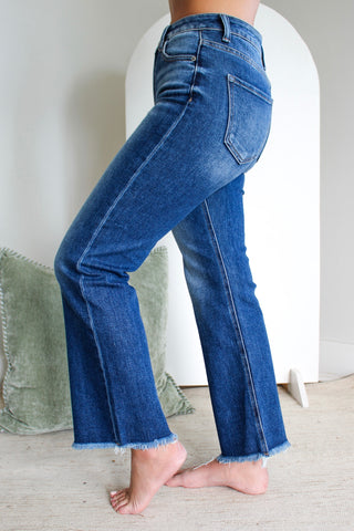 Lara Frayed Hem Straight  • Dark Wash