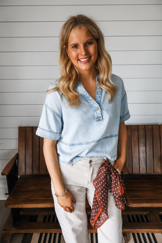 Easy Does It Denim Top • Light Wash