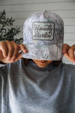 Howdy Darlin’ Trucker Hat • Grey Camo