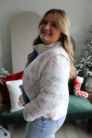 Winter Blossoms Quilted Jacket • Pink Floral - PLUS