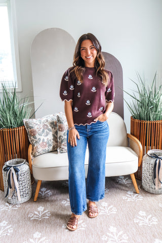 Pretty Petals Embroidered Top • Espresso