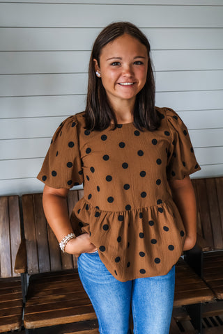 Hadley Dotted Peplum Top • Toffee