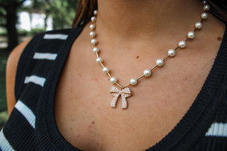 Fancy Feeling Bow Necklace • Pearl/Gold