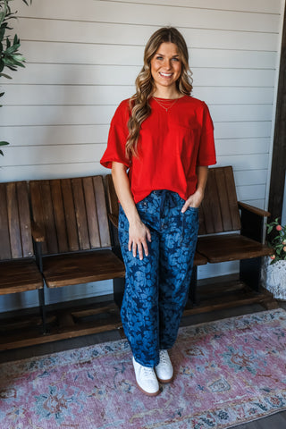 Clover Oversized Pocket Tee • Red
