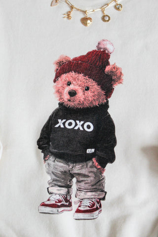 XOXO Teddy Bear Graphic Sweatshirt • Cream