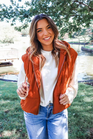 In A Bubble Puffer Vest • Burnt Orange