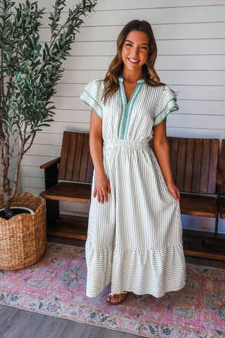 Springtime Stripes Ruffle Midi • Sage