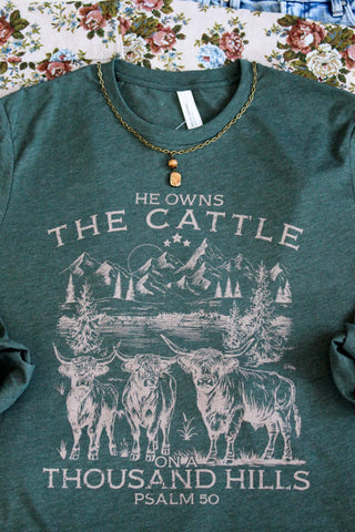 He Owns The Cattle Graphic Tee • Evergreen