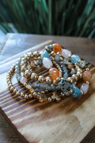 Grace & Grit Bracelet Set • Peach/Blue