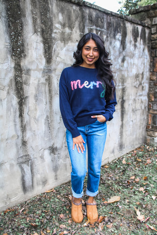Bright & Merry Tinsel Sweater • Navy - FINAL SALE
