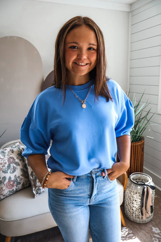 Harper Puff Sleeve Pullover • Blue