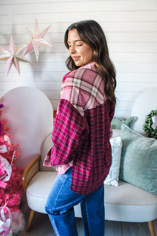 Plaid & Festive Flannel Shirt • Rose - FINAL SALE