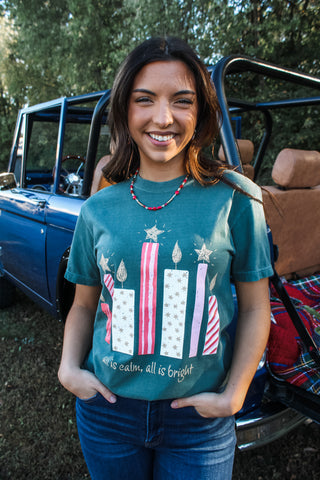 All Is Calm All Is Bright Graphic Tee • Evergreen