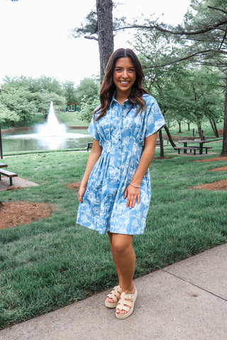 Sundrenched Garden Denim Dress • Soft Blue
